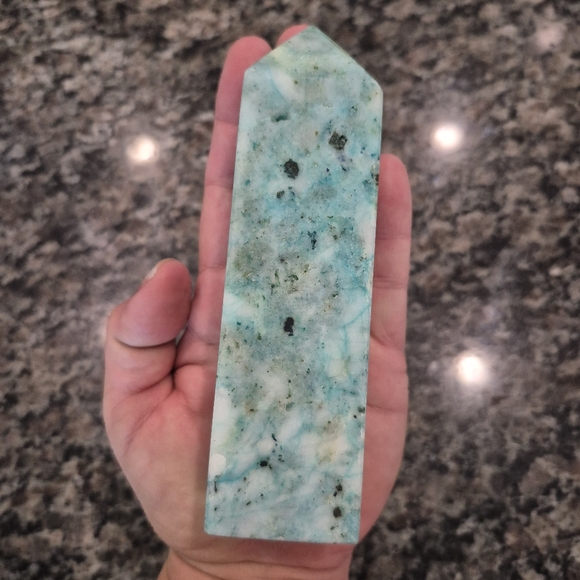 Natural Chrysocolla Blue Green Crystal Point Obelisk Tower #4 New - Picture 7 of 7